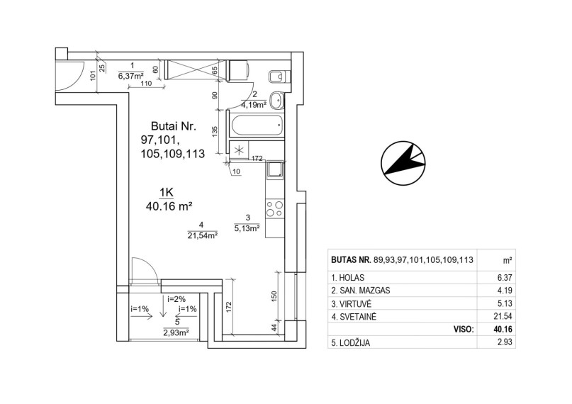 Parduodamas butas Leičių g., Pašilaičiai, Vilniaus m., Vilniaus m. sav., 40.16 m² ploto 1 kambarys 2