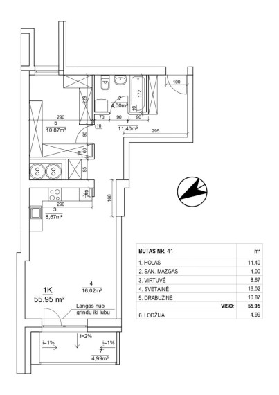 Parduodamas butas Leičių g., Pašilaičiai, Vilniaus m., Vilniaus m. sav., 55.95 m² ploto 2 kambariai 2