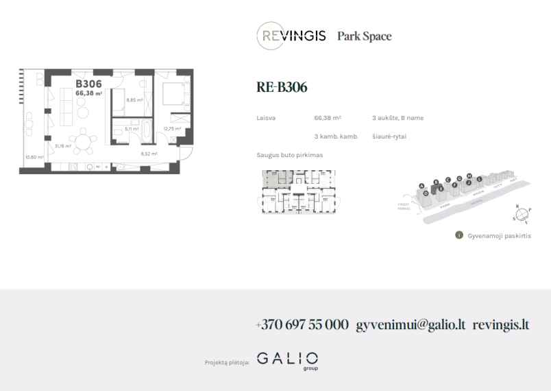 Parduodamas butas Eigulių g., Vilkpėdė, Vilniaus m., Vilniaus m. sav., 65.68 m² ploto 3 kambariai 2