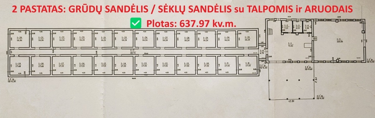 Parduodamos gamybinės, kitos paskirties, sandėliavimo patalpos Mokyklos g., Ingavangio k., Prienų r. sav., 1426.23 m2 ploto 17