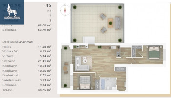 Parduodamas butas Daugėliškio g.33, Šnipiškės, Vilniaus m., Vilniaus m. sav., 69.72 m2 ploto, 3 kambariai 2