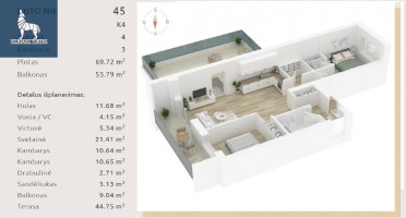 Parduodamas butas Daugėliškio g.33, Šnipiškės, Vilniaus m., Vilniaus m. sav., 69.72 m2 ploto, 3 kambariai 3