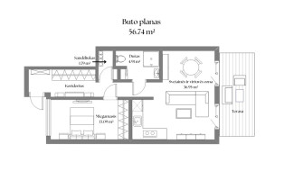 Parduodamas butas Vilniaus r. sav., Klevinės vs., Arkos g., 56.74 m2 ploto, 2 kambariai 35