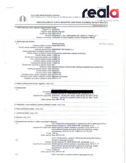Parduodamas komercinis žemės sklypas Grabių k., 100 a ploto, šalia Klaipėdos-Palangos kelio, su nuovaža 3