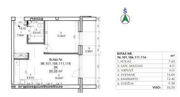 Parduodamas butas Rygos g., Vilniaus m., Vilniaus m. sav., 56.20 m² ploto 2 kambariai 10