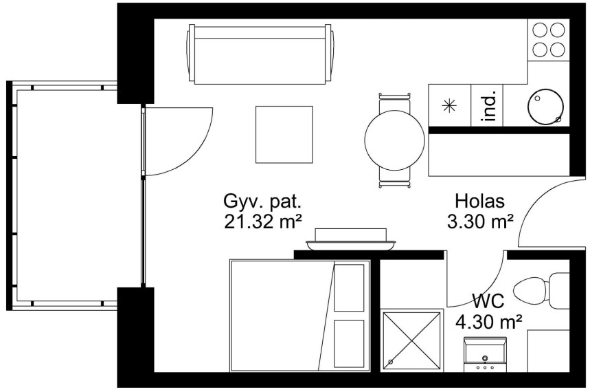 Parduodamas butas Gelvonų g., Šeškinė, Vilniaus m., Vilniaus m. sav., 28.93 m² ploto 1 kambarys 2
