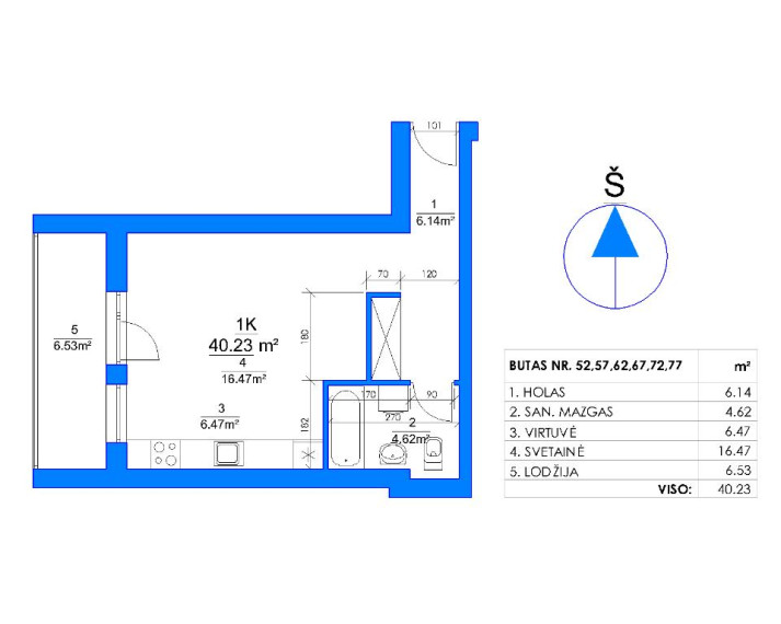 Parduodamas butas Rygos g., Justiniškės, Vilniaus m., Vilniaus m. sav., 40.23 m² ploto 1 kambarys 5