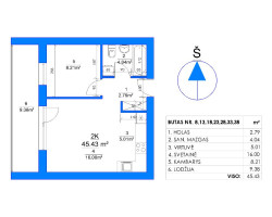 Parduodamas butas Rygos g., Justiniškės, Vilniaus m., Vilniaus m. sav., 45.43 m² ploto 2 kambariai 5