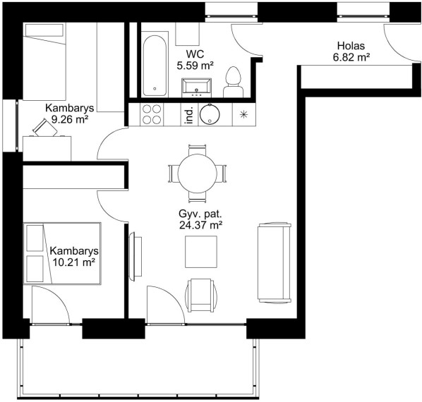 Parduodamas butas Gelvonų g., Šeškinė, Vilniaus m., Vilniaus m. sav., 56.66 m² ploto 3 kambariai 3