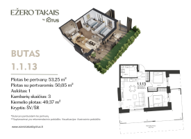 Parduodamas butas Sidaronių g., Justiniškės, Vilniaus m., Vilniaus m. sav., 53.25 m² ploto 3 kambariai 2