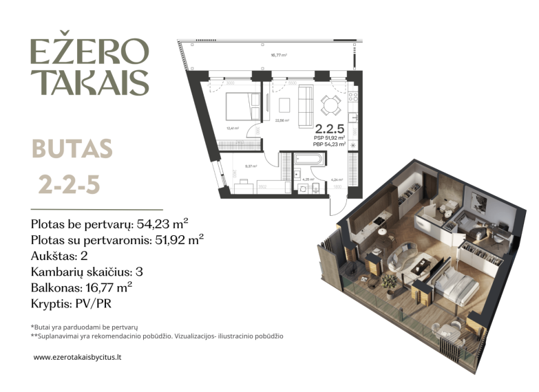 Parduodamas butas Sidaronių g., Justiniškės, Vilniaus m., Vilniaus m. sav., 54.23 m² ploto 3 kambariai 2
