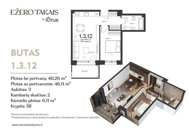 Parduodamas butas Sidaronių g., Justiniškės, Vilniaus m., Vilniaus m. sav., 48.26 m² ploto 2 kambariai 2