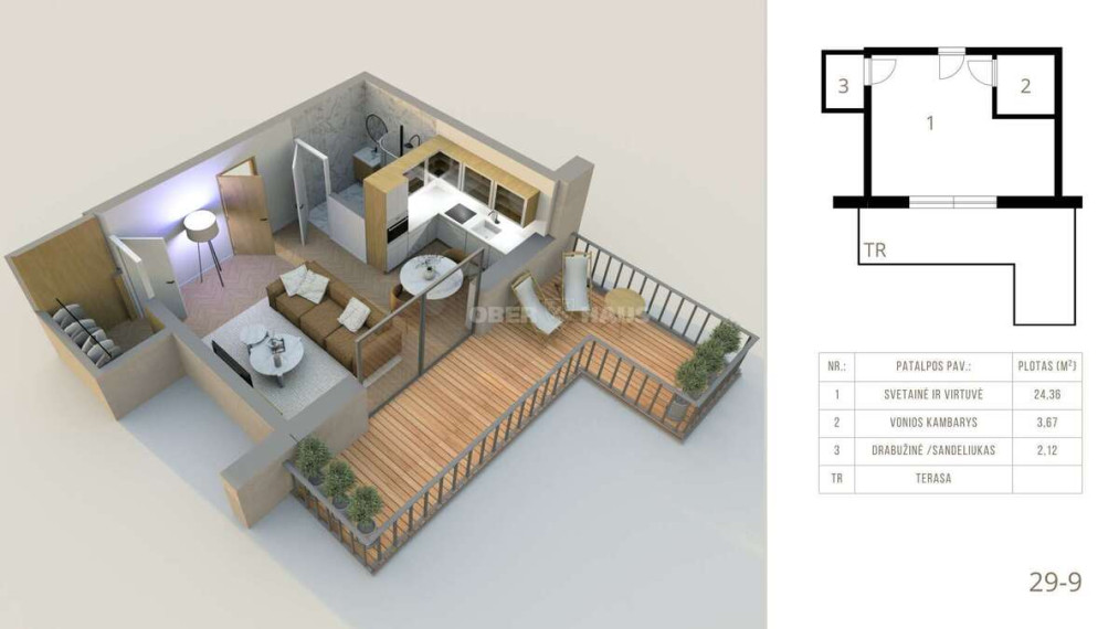 Parduodamas butas Naglių g., Neringos m., Neringos sav., 30.05 m2 ploto, 1 kambariai 9