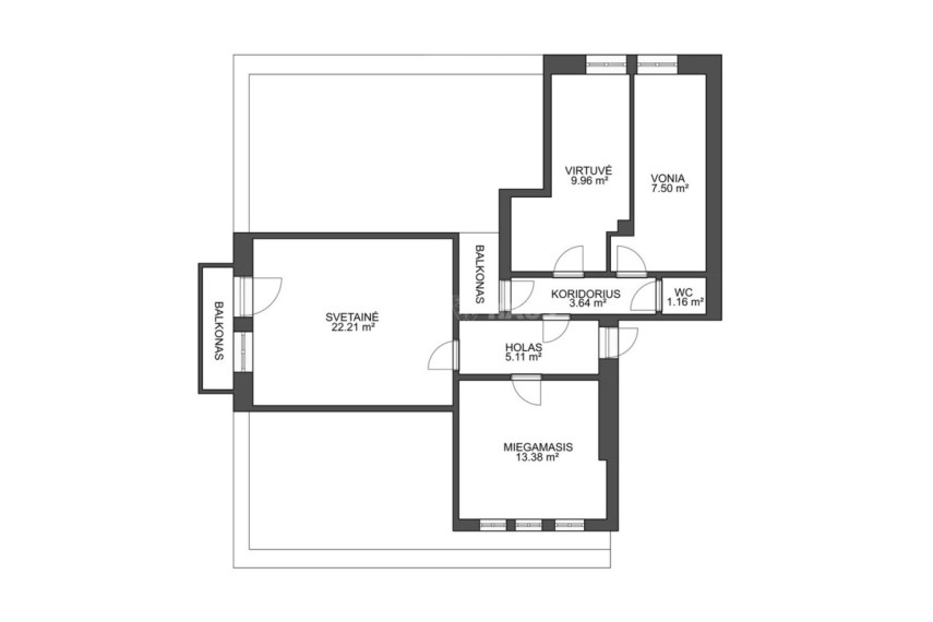 Parduodamas butas Vaistinės skg., Žaliakalnis, Kauno m., Kauno m. sav., 62.96 m2 ploto, 2 kambariai 13
