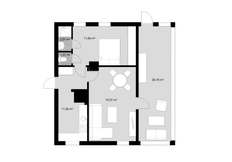 Parduodamas butas Ryto a., Eržvilko mstl., Jurbarko r. sav., 65.31 m2 ploto, 2 kambariai 5