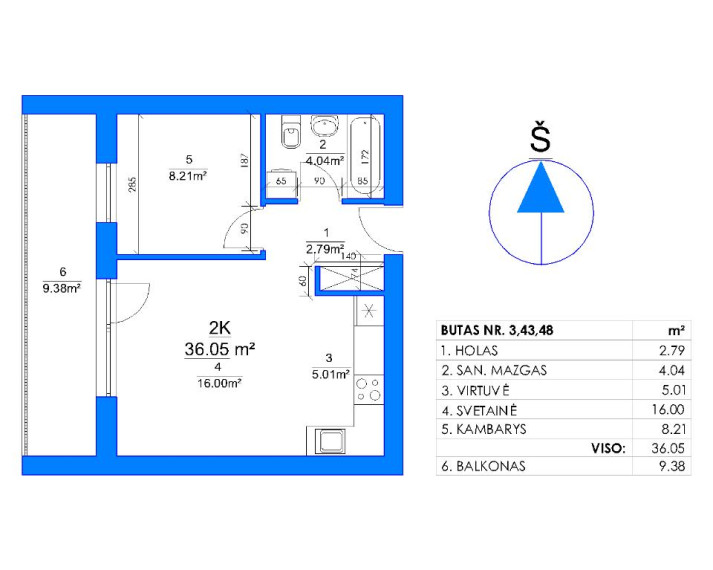 Parduodamas butas Rygos g., Justiniškės, Vilniaus m., Vilniaus m. sav., 36.00 m² ploto 2 kambariai 5