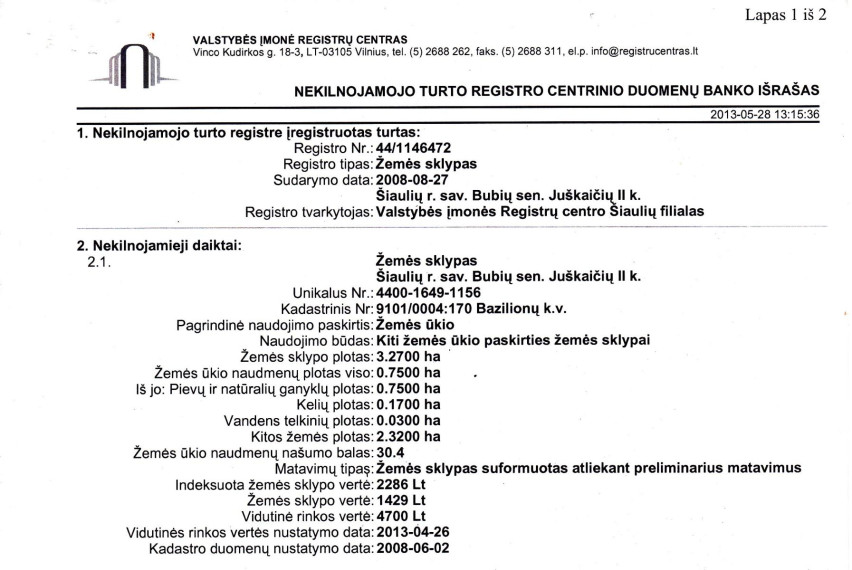 Parduodamas sklypas Juškaičių II k., Šiaulių r. sav., 327 a ploto 2