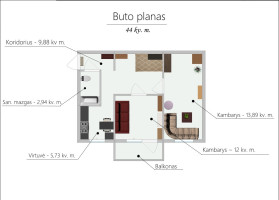Parduodamas butas Apkasų g., Žirmūnai, Vilniaus m., Vilniaus m. sav., 44.44 m2 ploto, 2 kambariai 4