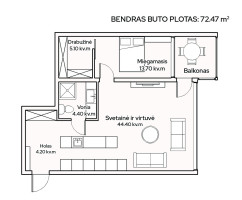 Parduodamas butas Kiškių g., Vičiūnai, Kauno m., Kauno m. sav., 79.92 m2 ploto, 2 kambariai 25
