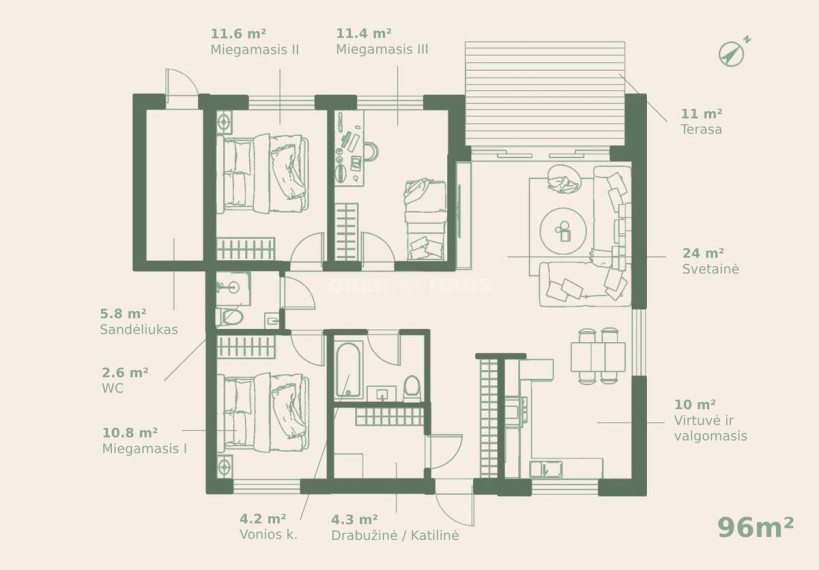 Parduodamas namas Žilvičio g., Nemėžio k., Vilniaus r. sav., 96.54 m2 ploto, 1 aukštai 6