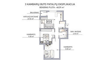 Parduodamas butas Virbeliškių g., Justiniškės, Vilniaus m., Vilniaus m. sav., 49 m2 ploto, 3 kambariai 27