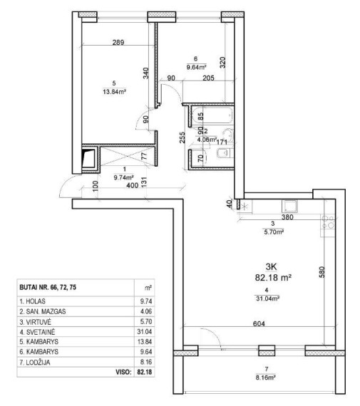 Parduodamas butas Rygos g., Justiniškės, Vilniaus m., Vilniaus m. sav., 82.18 m² ploto 3 kambariai 6