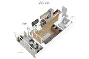 Parduodamas butas Viršilų g., Viršuliškės, Vilniaus m., Vilniaus m. sav., 26.18 m2 ploto, 1 kambariai 13