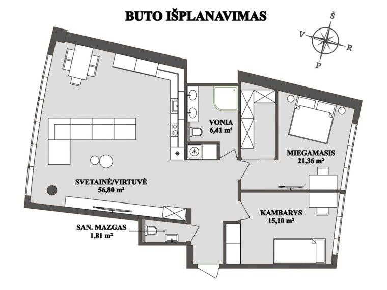 Parduodamas butas Konstitucijos pr., Šnipiškės, Vilniaus m., Vilniaus m. sav., 101.48 m2 ploto, 3 kambariai 6