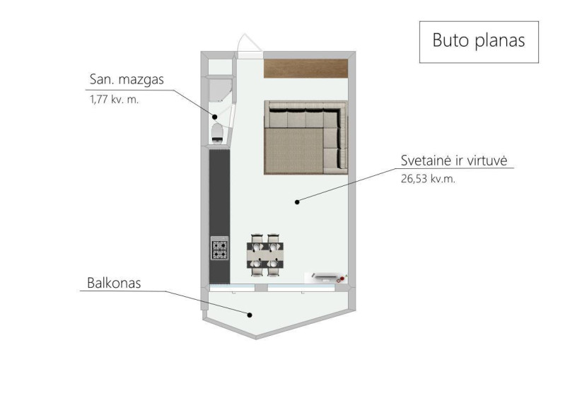 Parduodamas butas Kalvarijų g., Baltupiai, Vilniaus m., Vilniaus m. sav., 28.3 m2 ploto, 1 kambariai 3
