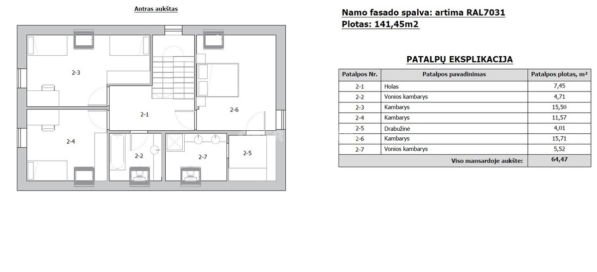Parduodamas namas Blizgių g., Grabių k., Klaipėdos r. sav., 141.45 m2 ploto, 2 aukštai 25