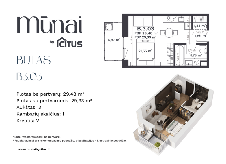 Parduodamas butas Kareivių g., Šiaurės miestelis, Vilniaus m., Vilniaus m. sav., 29.48 m² ploto 1 kambarys 2