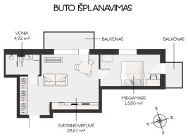 Parduodamas butas Poligrafijos g., Viršuliškės, Vilniaus m., Vilniaus m. sav., 47.09 m2 ploto, 2 kambariai 23