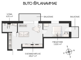 Parduodamas butas Poligrafijos g., Viršuliškės, Vilniaus m., Vilniaus m. sav., 47.09 m2 ploto, 2 kambariai 25