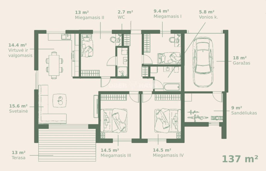 Parduodamas namas Žilvičio g. , Nemėžio k., Vilniaus r. sav., 137 m2 ploto, 1 aukštai 4