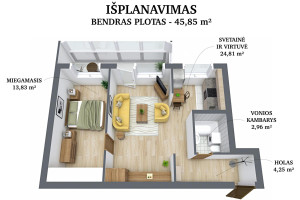 Parduodamas butas P. Vileišio g., Vilniaus m., Vilniaus m. sav., 45.85 m² ploto 2 kambariai 11