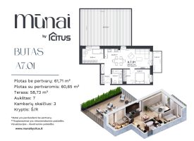 Parduodamas butas Kareivių g., Šiaurės miestelis, Vilniaus m., Vilniaus m. sav., 31.38 m² ploto 1 kambarys 2