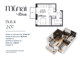 Parduodamas butas Kareivių g., Šiaurės miestelis, Vilniaus m., Vilniaus m. sav., 38.37 m² ploto 2 kambariai 2