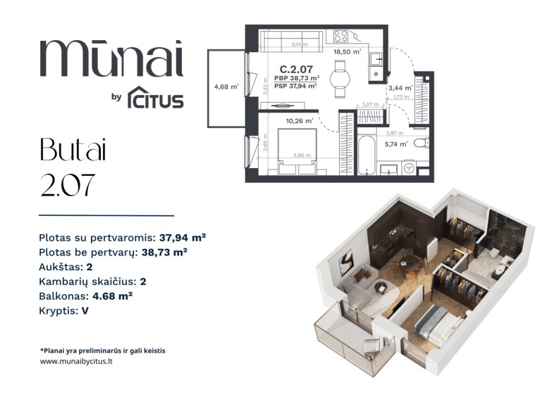 Parduodamas butas Kareivių g., Šiaurės miestelis, Vilniaus m., Vilniaus m. sav., 38.37 m² ploto 2 kambariai 2