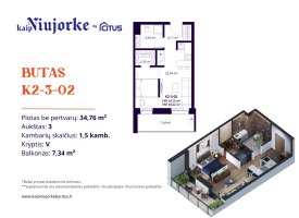 Parduodamas butas Kareivių g., Žirmūnai, Vilniaus m., Vilniaus m. sav., 34.76 m² ploto 2 kambariai 2
