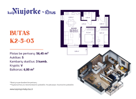 Parduodamas butas Kareivių g., Žirmūnai, Vilniaus m., Vilniaus m. sav., 56.45 m² ploto 3 kambariai 2