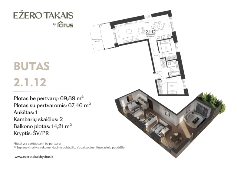 Parduodamas butas Sidaronių g., Justiniškės, Vilniaus m., Vilniaus m. sav., 69.89 m² ploto 3 kambariai 2