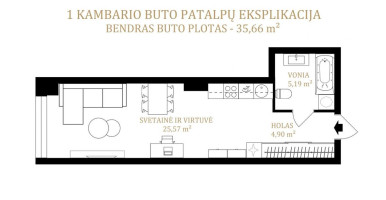 Parduodamas butas T. Ševčenkos g., Naujamiestis, Vilniaus m., Vilniaus m. sav., 35.66 m2 ploto, 1 kambariai 6