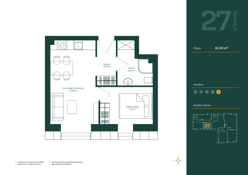 Parduodamas butas Sakalų g., Žvėrynas, Vilniaus m., Vilniaus m. sav., 32.05 m² ploto 2 kambariai 2