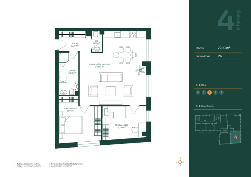 Parduodamas butas Sakalų g., Vilniaus m., Vilniaus m. sav., 79.10 m² ploto 3 kambariai 3