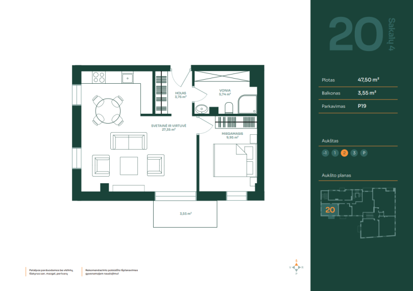 Parduodamas butas Sakalų g., Žvėrynas, Vilniaus m., Vilniaus m. sav., 47.50 m² ploto 2 kambariai 3