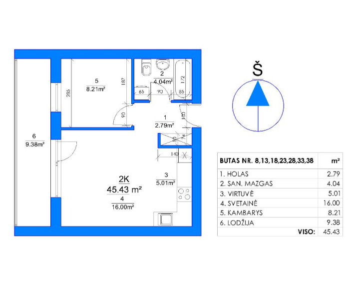 Parduodamas butas Rygos g., Justiniškės, Vilniaus m., Vilniaus m. sav., 45.43 m² ploto 2 kambariai 6