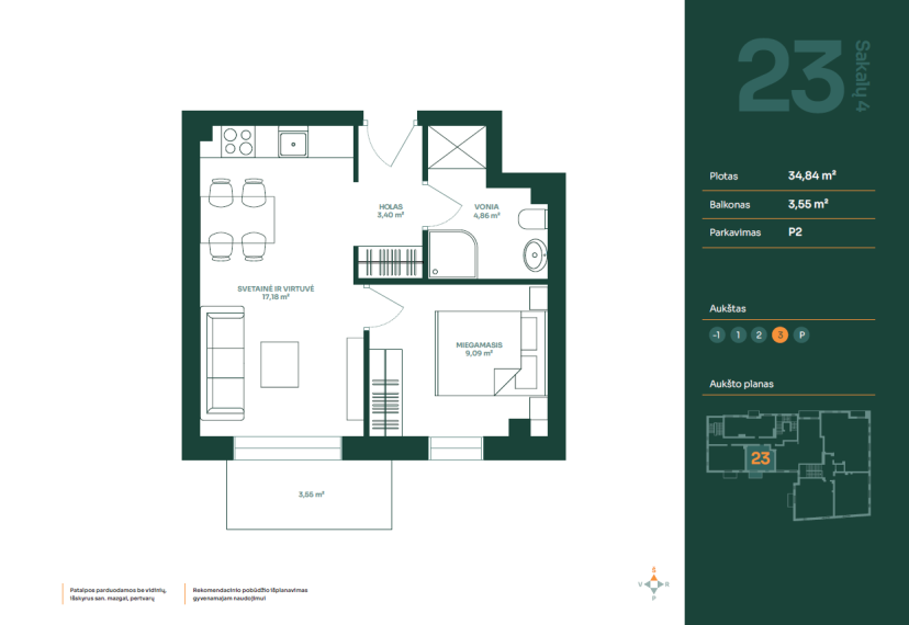 Parduodamas butas Žvėrynas, Vilniaus m., Vilniaus m. sav., 34.84 m² ploto 2 kambariai 3
