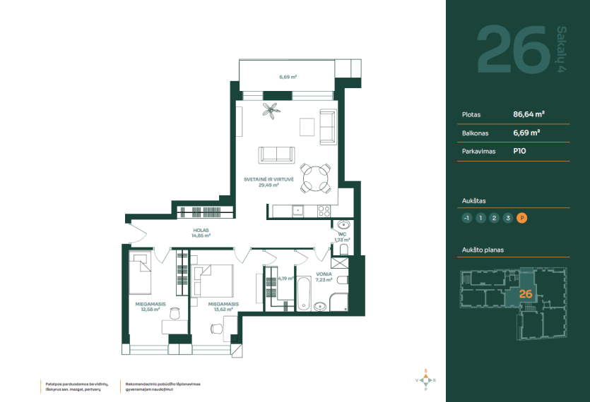Parduodamas butas Sakalų g., Žvėrynas, Vilniaus m., Vilniaus m. sav., 86.64 m² ploto 3 kambariai 2