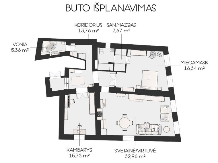 Parduodamas butas Pilies g., Senamiestis, Vilniaus m., Vilniaus m. sav., 91.82 m2 ploto, 3 kambariai 26