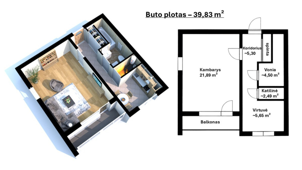 Parduodamas butas Minijos g., Priekulės m., Klaipėdos r. sav., 39.83 m2 ploto 19